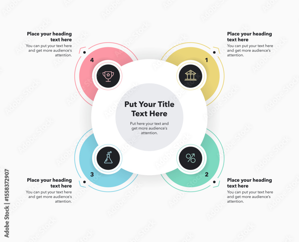 Aufkleber Circular process diagram with four colorful options. Modern infographic design with numbers and minimalistic icons for website or data presentation.