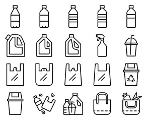 Zero plastic and environmental icon set. outline style