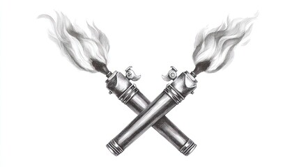 Two crossed lighters with flames