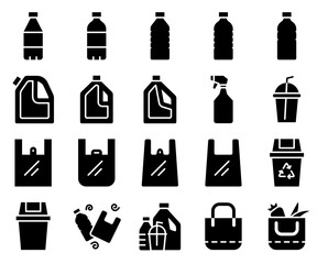 Zero plastic and environmental icon set. Solid style