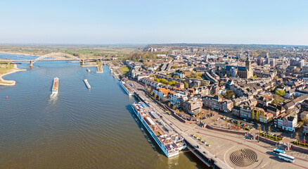 Naklejka premium Aerial panorama from the historical city Nijmegen with the Stevens church in the Netherlands