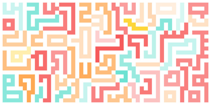 Abstract maze pattern with colorful geometric blocks. Playful, modern, and vibrant design perfect for backgrounds, textiles, or digital decoration.