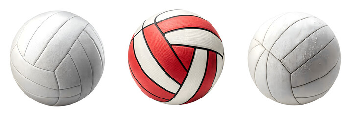 Set For Three volleyballs in different colors isolated on transparent background