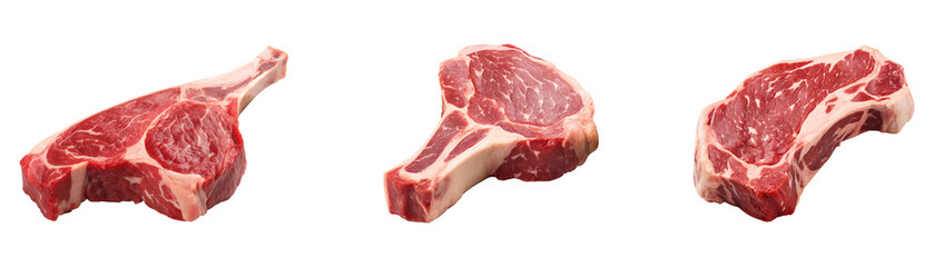 Fototapeta premium Collection of raw tomahawk ribeye steaks, isolated on a transparent background