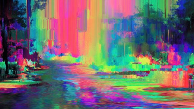 Abstract colorful glitch pattern with databending aesthetic