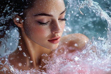 Obraz premium Generative AI image of graceful ballerina dancing near water in an ethereal dreamy atmosphere