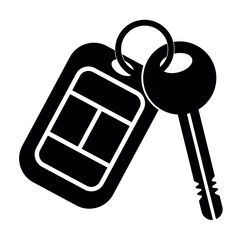 Key and keychain with black background, key ring, symbol of security and access, key icon for security or protection, vector illustration icon
