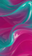Abstract wavy forms blending teal and magenta creating a smooth gradient with blurry highlights and a fluid appearance