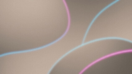 Abstract blurred background with soft beige color and overlapping neon pink and cyan curved lines