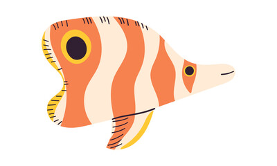 Tropical fish vector cartoon icon. Isolated cartoon icon aquarium or sea animals .Vector illustration tropical fish on white background. Hand drawn illustration .
