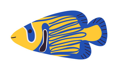 Tropical fish vector cartoon icon. Isolated cartoon icon aquarium or sea animals .Vector illustration tropical fish on white background. Hand drawn illustration .