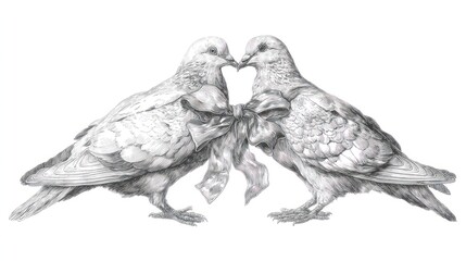 Two doves in a tender embrace