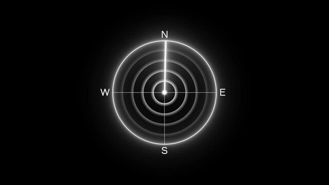 Neon Energy Radar Screen Technology Animation on black background. glowing neon searching Rader concept animation.  