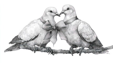 Two doves in love, pencil sketch