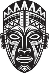 Black vector silhouette of African tribal mask in front view, cultural art icon for tradition, heritage, ethnicity, indigenous design, spirituality, ceremony, ritual, folklore, and native identity

