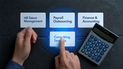 Consulting services concept with HR talent management, payroll outsourcing, finance, and accounting options