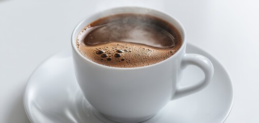 Obraz premium The steaming cup of freshly brewed coffee inviting morning moments.