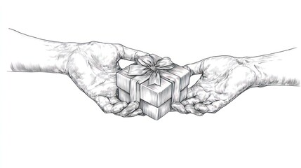Two hands exchanging a gift box