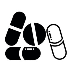Various pill and tablet icons for medical and health treatment, healthcare solutions and pharmaceuticals, capsule design icon