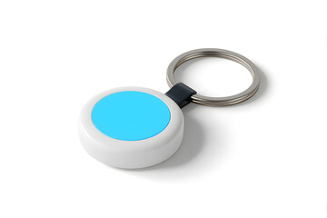 Close-up of a Bluetooth tracking tag with keyring. Isolated on white background.