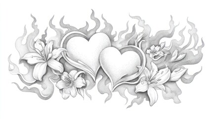 Hearts and flowers in flames