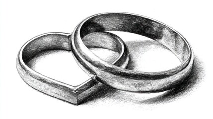 Graphite sketch of two wedding rings