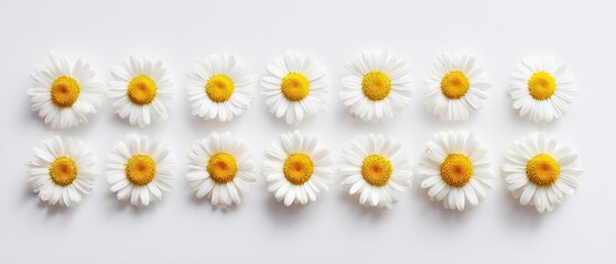 The Beautiful Arrangement of Fresh Daisies in a Neat Line