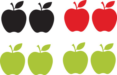 Colorful Apple Silhouettes Set in Red Green and Black Vector Illustration