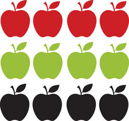Collection of fresh apples in red green and black silhouettes