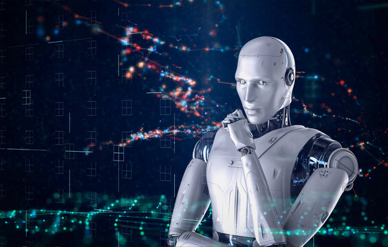 Machine learning concept ai robot with education graphic interface