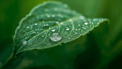 green leaf with water drops