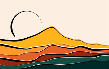 Mountain Art Flat Color Design Abstract Background. Mountain Simple Vector