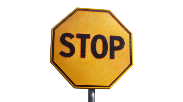 A vibrant yellow stop sign against a stark black background a symbol of on transparent background