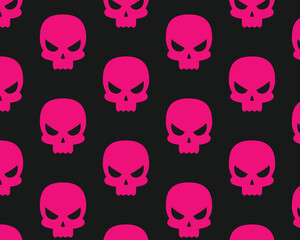 A cute pattern of pink skulls. Vector illustration in flat style.