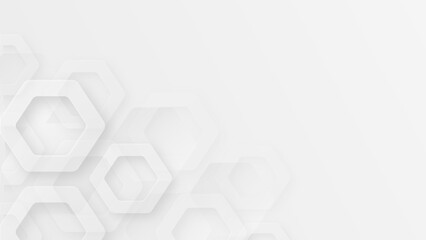 Light gray abstract background with transparent hexagons. Geometric banner