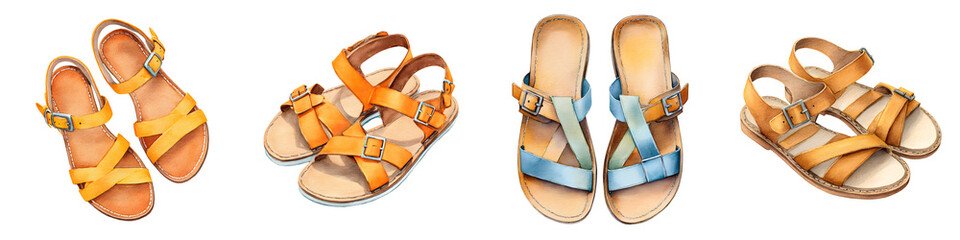 Watercolor Sandals Collection: Summer Footwear Illustrations