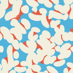 Floral seamless blue pattern with different abstract fluffy flowers. Vector background, design, print, wrapping paper, textile