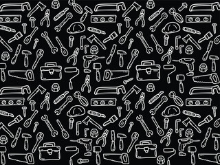 Background or pattern with Tools theme. With doodle style. For layout, website, graphic design.