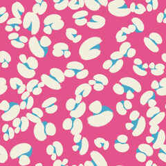 Floral seamless pink pattern with different abstract fluffy flowers. Vector background, design, print, wrapping paper, textile