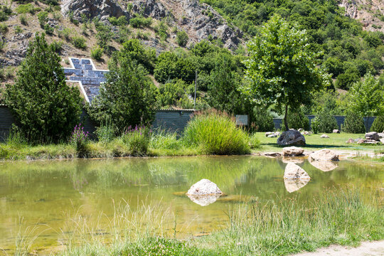 Christ and part of lake at Baba Vanga complex, Rupite