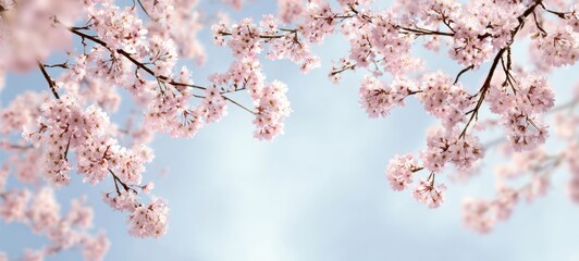 Obraz premium The delicate cherry blossoms blooming against a serene sky background