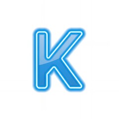 Stylized glowing electric blue neon light font uppercase alphabet letter K isolated graphic element on clean background vibrant illuminated sign initial concept for futuristic