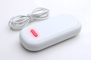 Pocket-sized electric hand warmer with LED light indicator. Modern compact winter tech, isolated on white.