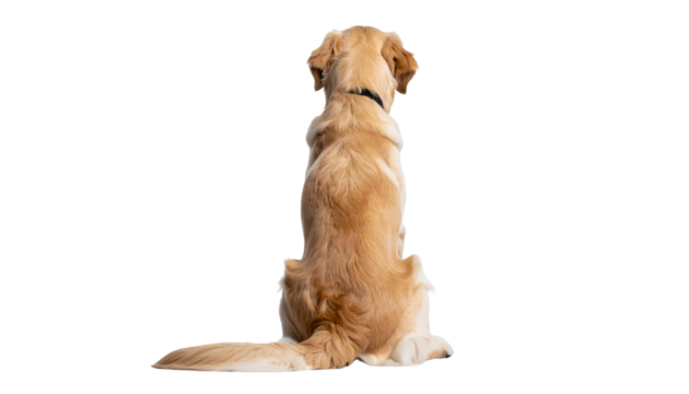 A Golden Retriever Sitting with Back Turned isolated on white or transparent background, png. Easy to place on any other background.