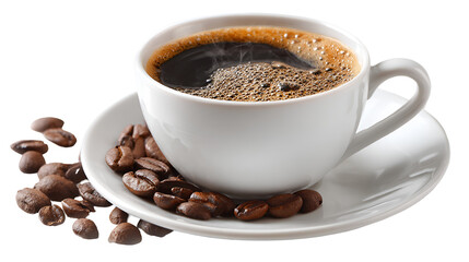 Fototapeta premium Aromatic Coffee in White Cup with Beans
