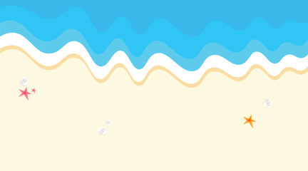 Summer beach background with sea waves and starfish