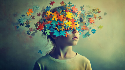 Conceptual Portrait of a Child’s Mind with Puzzle Pieces