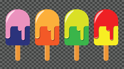 Colorful Ice Cream Popsicles Set Isolated on Transparent Background