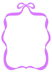 Hand-drawn ribbon frame with bow for card, label, invite, scrapbooking, and decor. Whimsical elegant design.purple