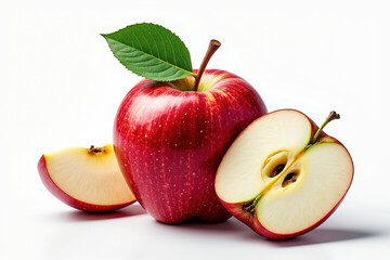 Crisp Red Apple with Slices on a White Background Fresh and Juicy Fruit Still Life Composition